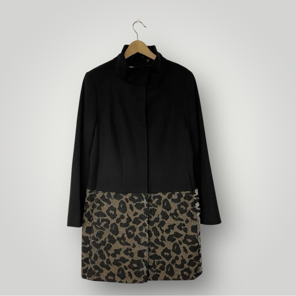 TAHARI Verona Coat Jacket Womens‎ 8 Wool  Black Animal Print Sz 12